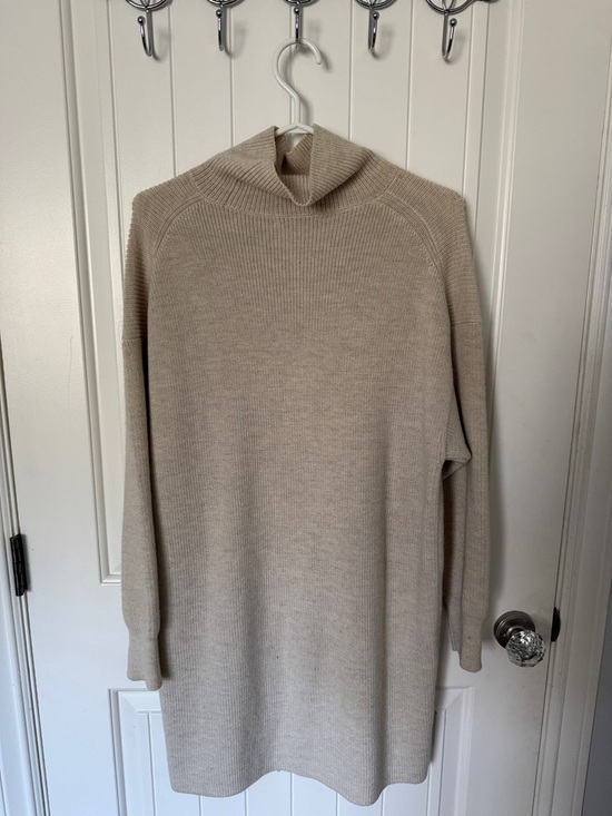 Babaton Dresses & Skirts - Babaton Beige/Tan Long Sleeve Mock-neck Sweater Dress